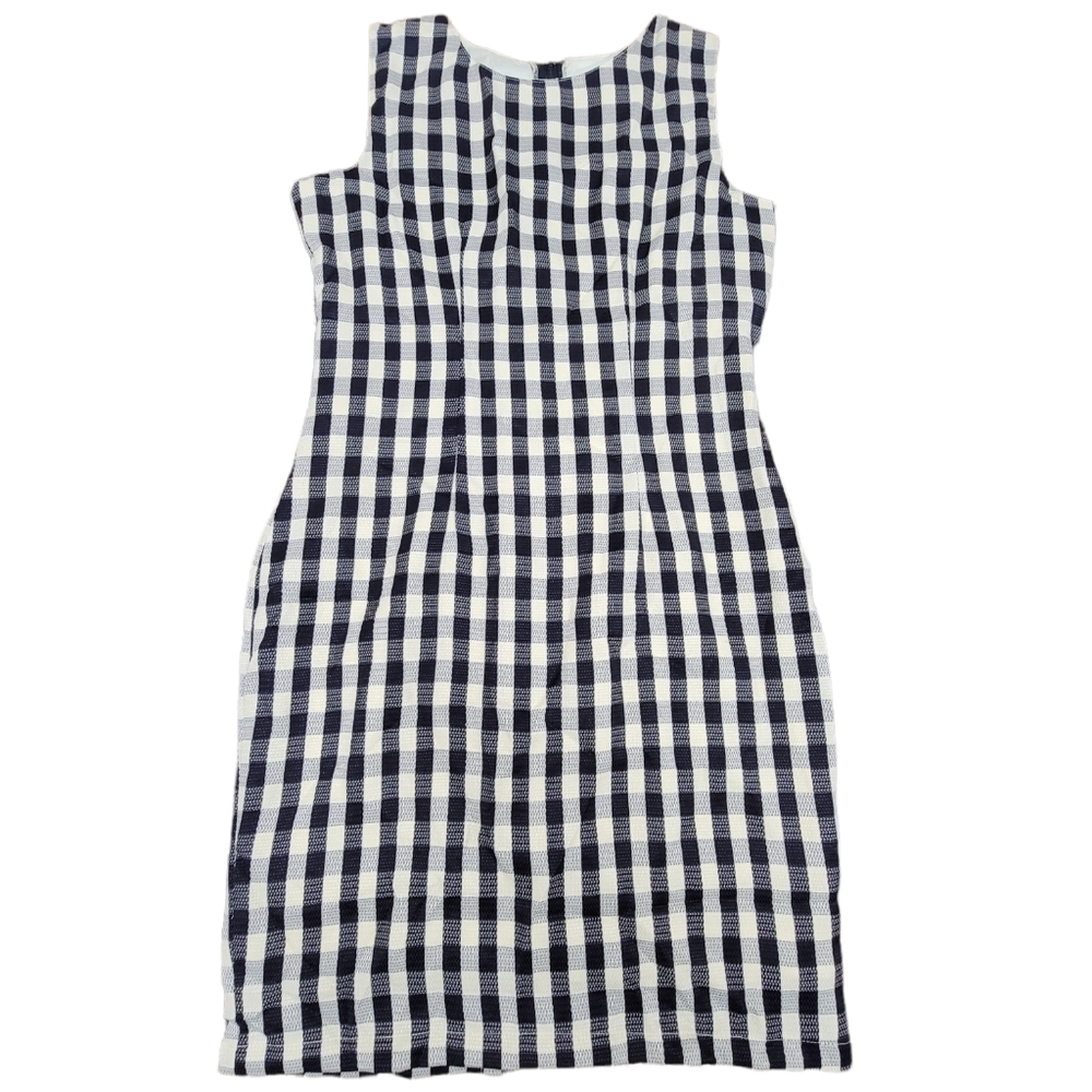 Passports Vintage Bodycon Gingham Plaid Mid Dress Size M Colors Cream and Black